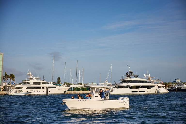 Boats of varying lengths on the water, boat classifications concept. 