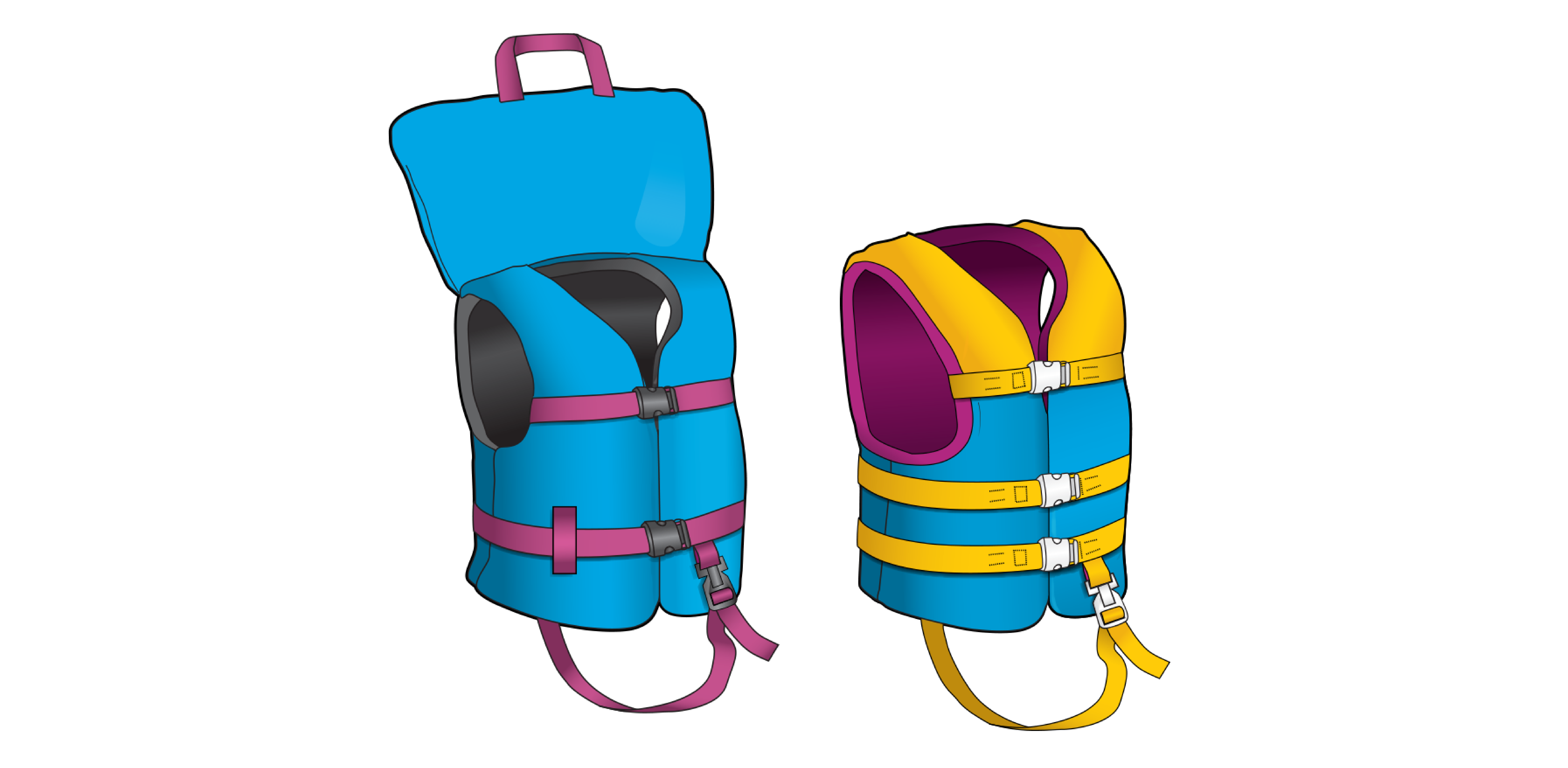 Illustrations of child and infant life jackets.