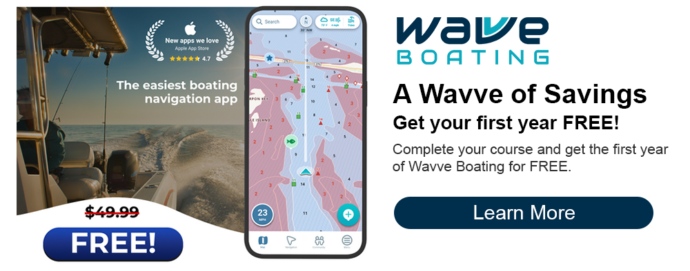 Graphic, Wavve Boating savings after completing a boater education course through ilearntoboat.