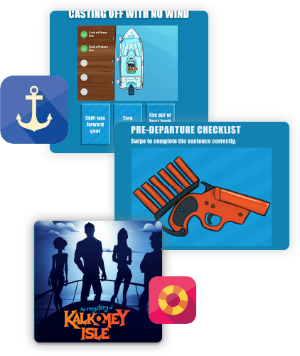 Several illustrations from the ilearntoboat boater education course.