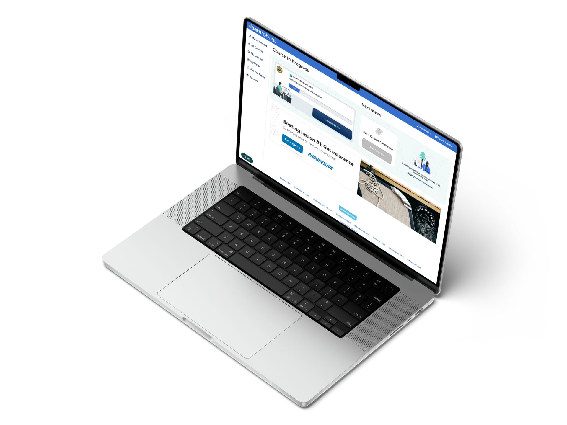 A laptop showing a boater education course through ilearntoboat.