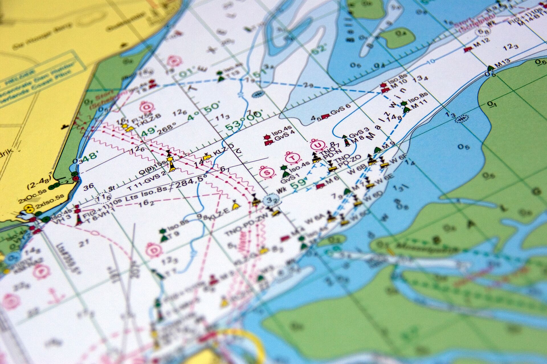 A partial nautical chart, how to read marine navigation charts concept. 