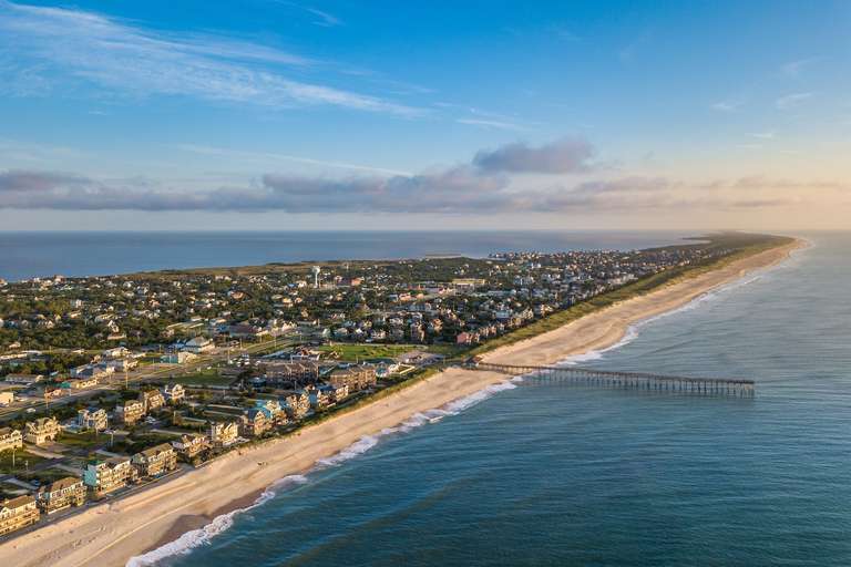View from the air of an Outer Banks beach town. 