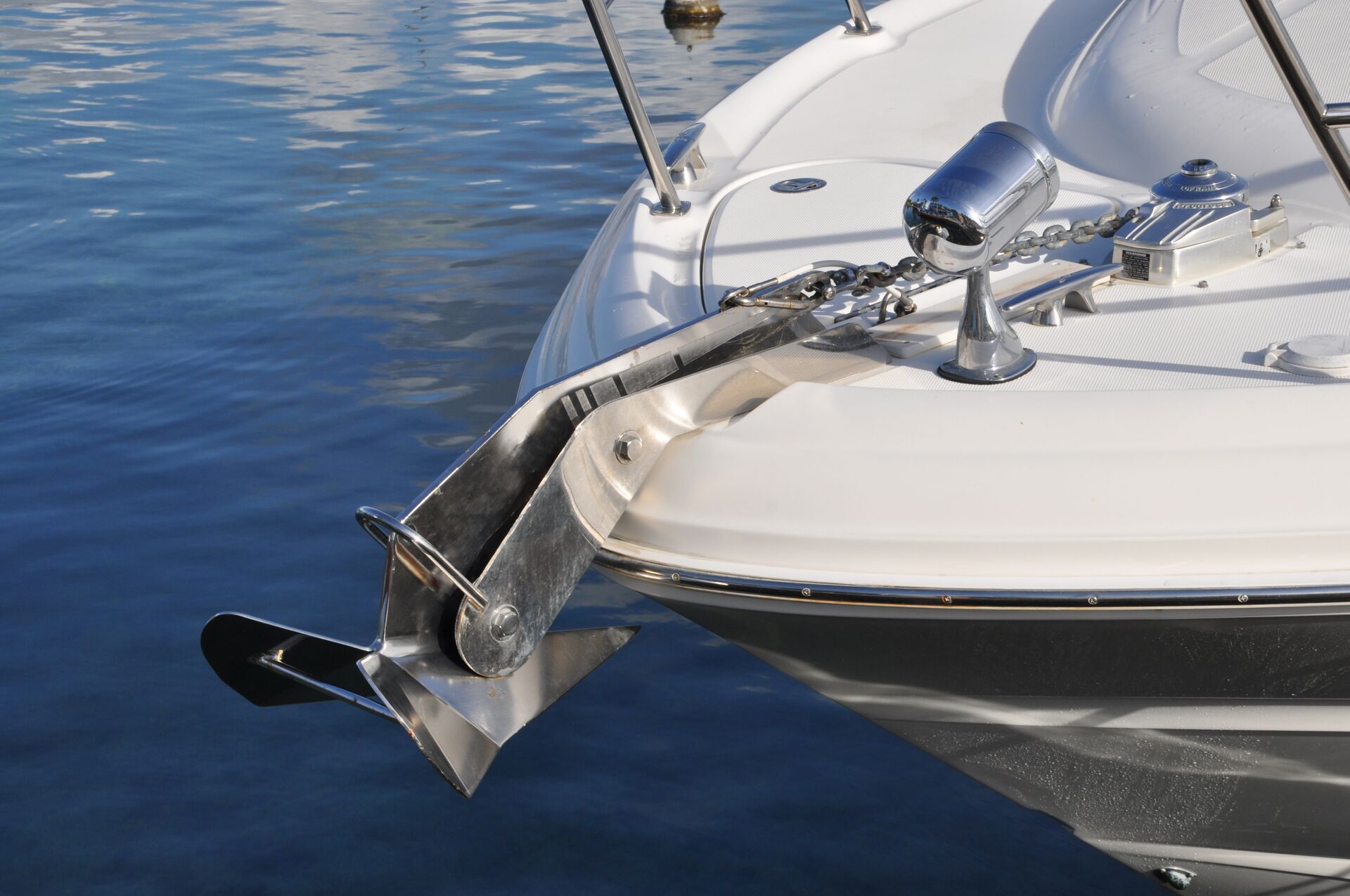 Boat anchor at the front of a boat.