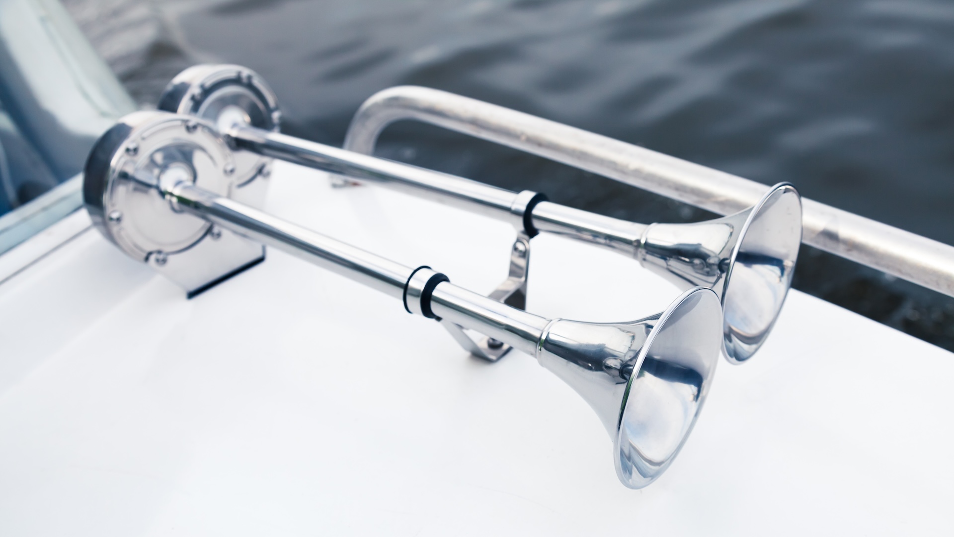 Close up of boat horns on a boat, understand boat horn sounds concept. 