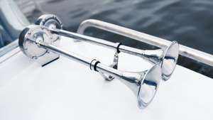 Close up of boat horns on a boat, understand boat horn sounds concept.