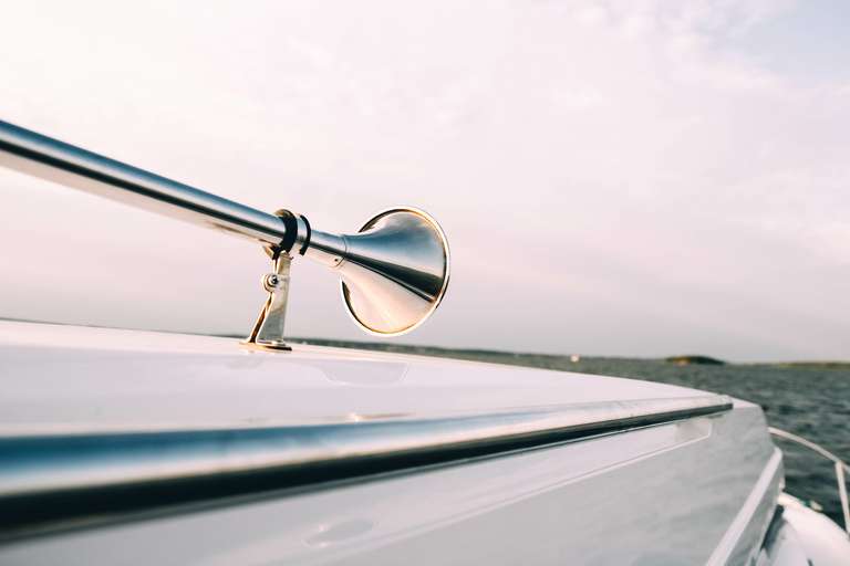 Close-up of horn on boat, understanding boat horn signals concept. 