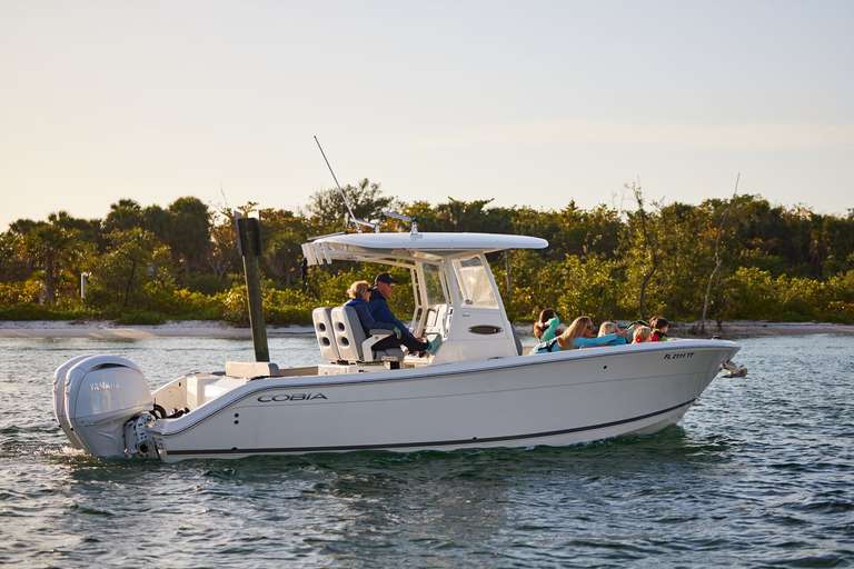 A view of the starboard side of a boat on the water, understanding boating terminology concept. 
