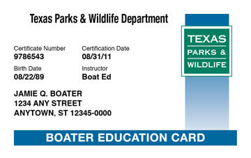 Image of the Texas boater education card
